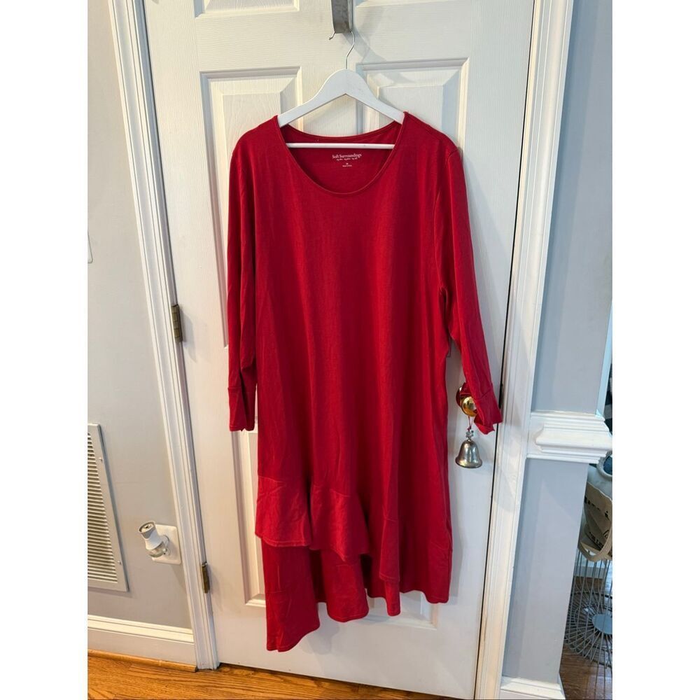 Soft Surroundings Lucia Red Ruffle Bottom L/S Jersey Dress sz 3X EUC